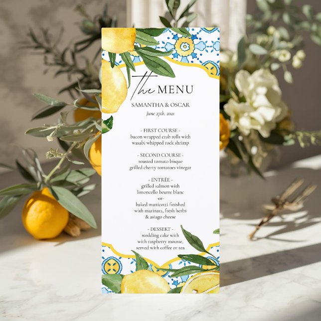 Mediterranean Lemon Wedding Menu Menükarte (Von Creator hochgeladen)