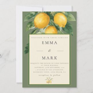 Mediterranean Lemon with QR Code | Olive Green Einladung