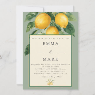 Mediterranean Lemon with QR Code | Soft Sage Green Einladung