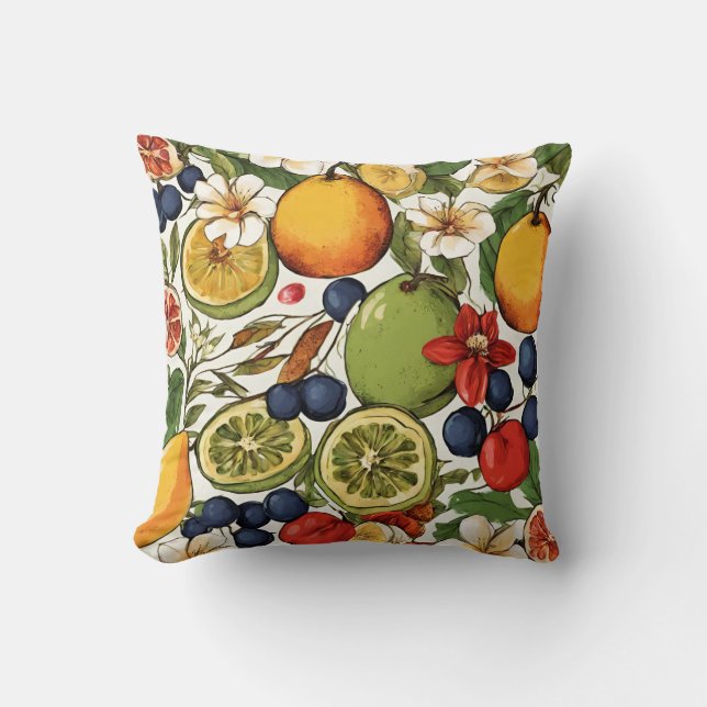 Mediterranean Limes, Lemons and Flowers. Painted Kissen (Vorderseite)