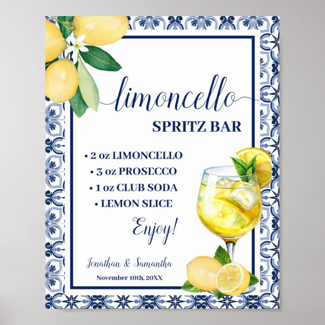 Mediterranean Limoncello Spritz Bar Wedding Shower Poster (Vorne)