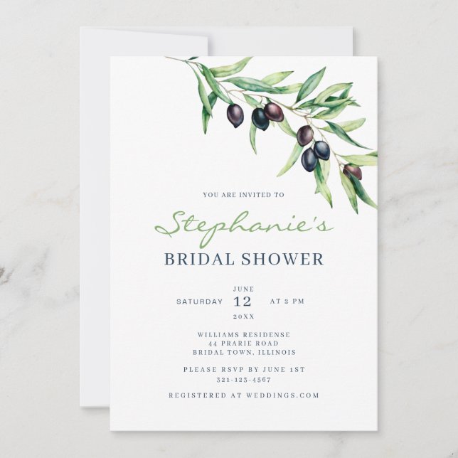 Mediterranean Olive Bridal Shower Invitation (Devant)