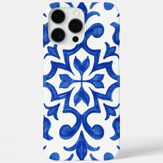 Mediterranean Portuguese Blue Tile iPhone 16 Pro Max Hülle (Rückseite)
