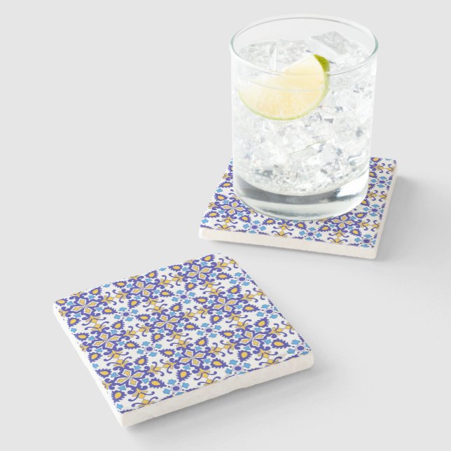 Mediterranean Royal Mosaic Blue and Gold Ceramic  Steinuntersetzer (Seitenansicht)