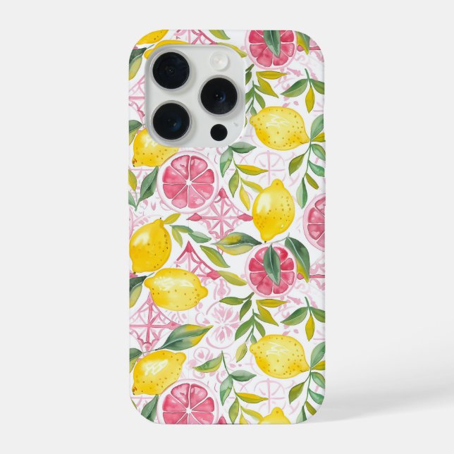 Mediterranean Style Lemon Pattern iPhone Case 15 Pro Hülle (Rückseite)