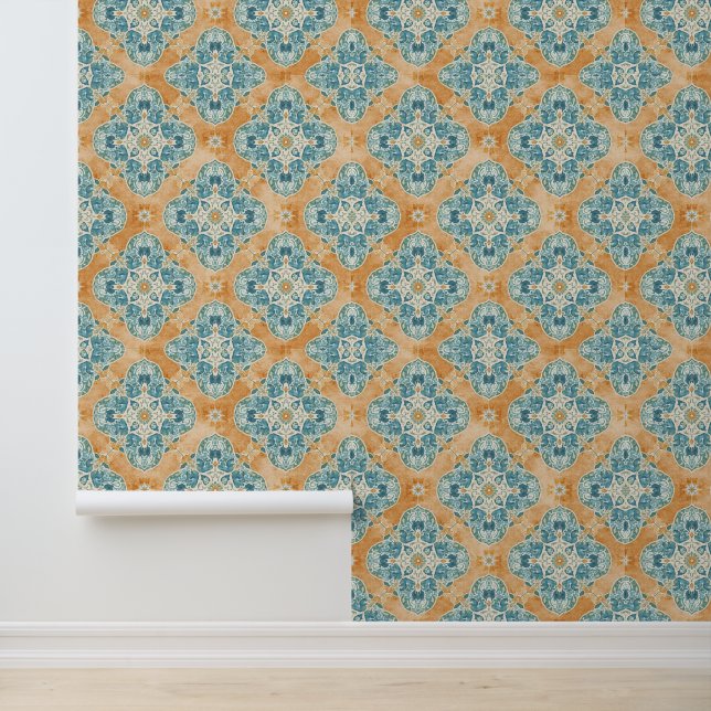 Mediterranean Terracotta & Blue Tile Tapete (Anwendung)