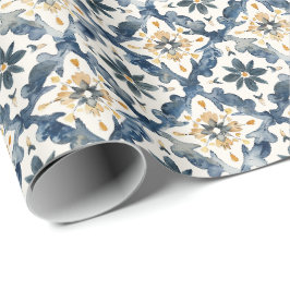 Mediterranean Tile Gift Wrap, Blue and Gold Geschenkpapier