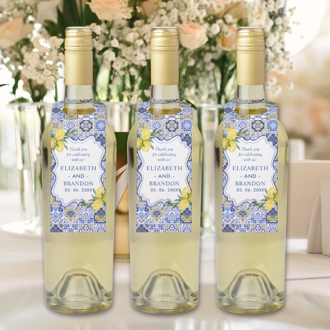 Mediterranean Tile & Lemon Elegance Wedding Flaschenanhänger (Von Creator hochgeladen)