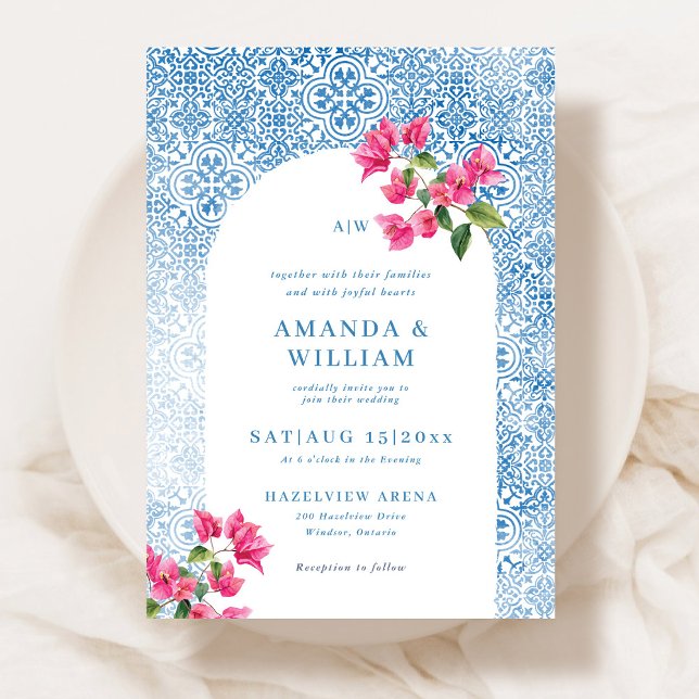 Mediterranean tile pattern Wedding Invitation (Créateur téléchargé)