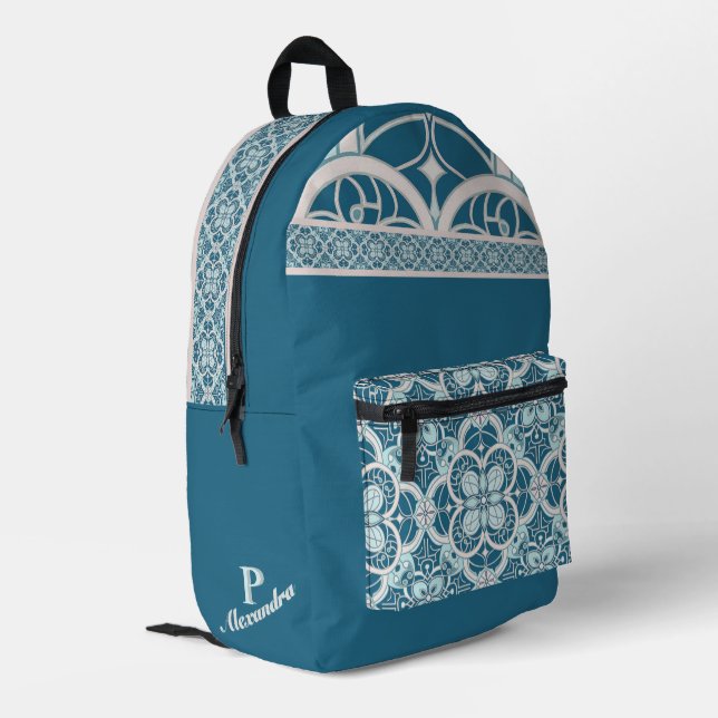 Mediterranean tile work inspiration teal bedruckter rucksack (Rückseitige Ecke links)