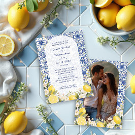 Mediterranean Tiles and Lemon Garland Wedding Einladung