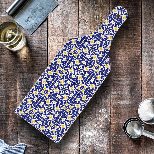 Mediterranean Tiles Blue & Yellow Pattern Schneidebrett (Mediterranean Tiles Blue & Yellow Pattern Cutting Board)
