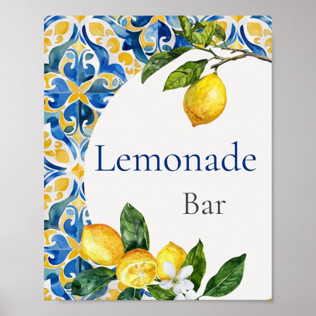 Mediterranean Tiles Lemon Birthday Lemonade Bar Poster (Vorne)