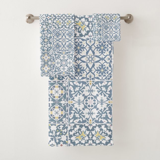 Mediterranean Tiles, Moroccan, Majolica, Azulejo Badhandtuch Set (Insitu)