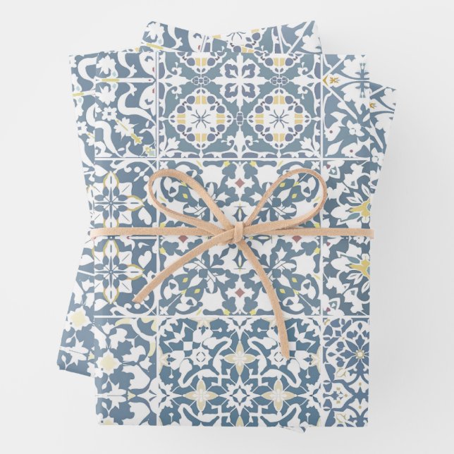 Mediterranean Tiles, Moroccan, Majolica, Azulejo Geschenkpapier Set (Beispiel)