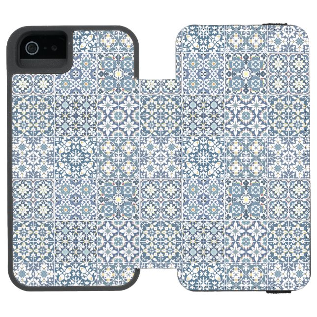 Mediterranean Tiles, Moroccan, Majolica, Azulejo Incipio iPhone Geldbeutel-Hülle (Folio Geöffnet)