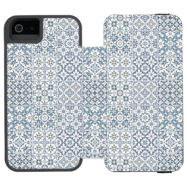 Mediterranean Tiles, Moroccan, Majolica, Azulejo Incipio iPhone Geldbeutel-Hülle (Folio Geöffnet)