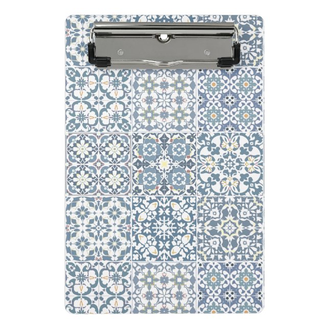 Mediterranean Tiles, Moroccan, Majolica, Azulejo Mini Klemmbrett (Vorderseite)