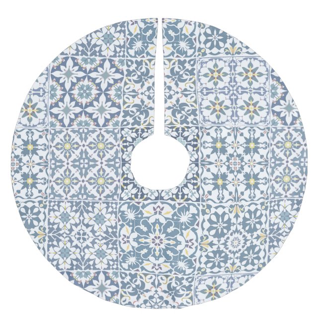 Mediterranean Tiles, Moroccan, Majolica, Azulejo Polyester Weihnachtsbaumdecke (Vorderseite)