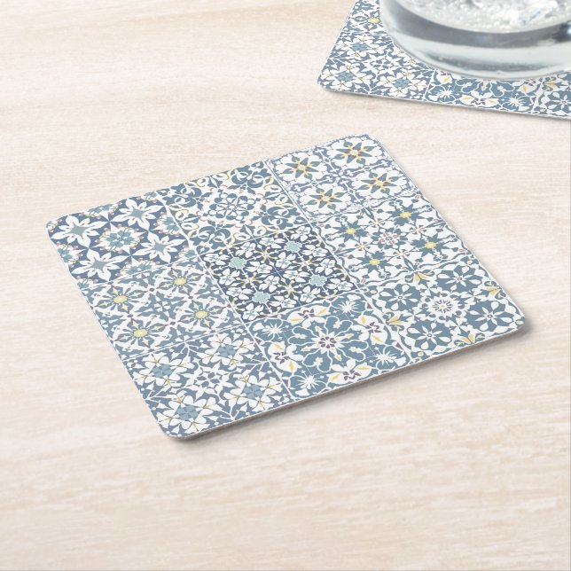 Mediterranean Tiles, Moroccan, Majolica, Azulejo Rechteckiger Pappuntersetzer (angewinkelt)