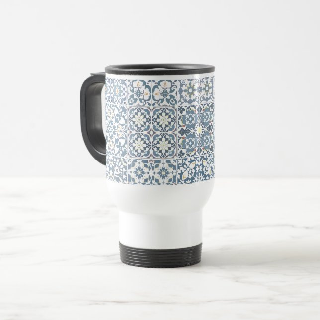 Mediterranean Tiles, Moroccan, Majolica, Azulejo Reisebecher (Vorderseite Links)