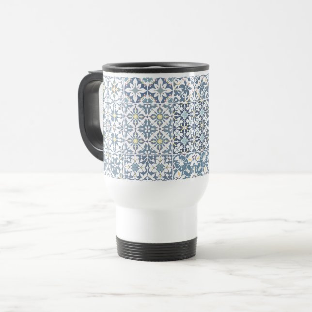 Mediterranean Tiles, Moroccan, Majolica, Azulejo Reisebecher (Vorderseite Links)