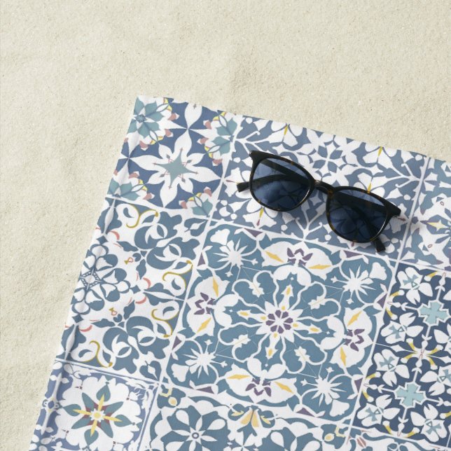 Mediterranean Tiles, Moroccan, Majolica, Azulejo Strandtuch (Beispiel)