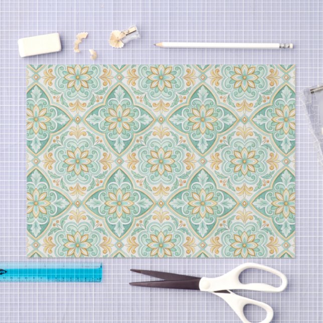 Mediterranean Vintage Damask Tile Pattern Seidenpapier (Handwerk)