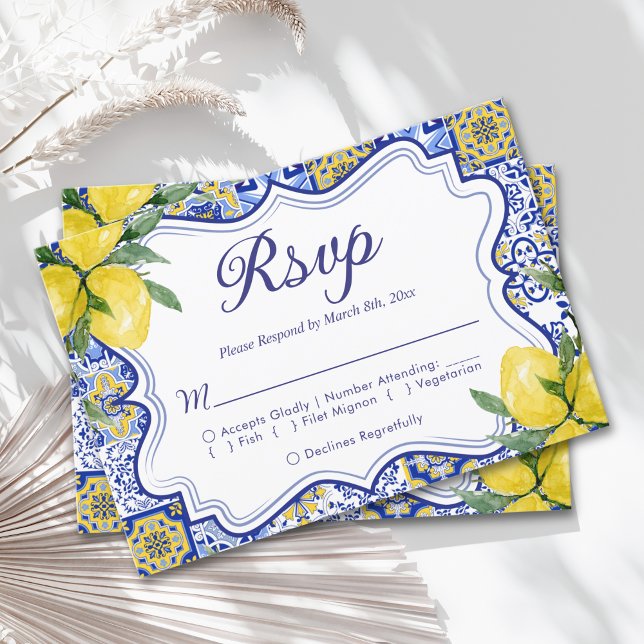 Mediterranean Wedding Style with Italian Tiles RSVP Karte (Von Creator hochgeladen)