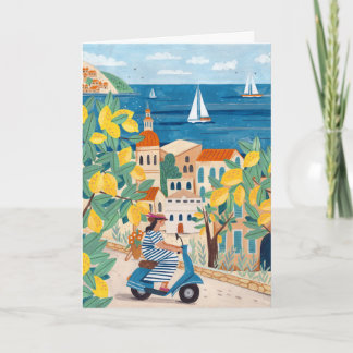 Mediterranean Woman Scooter Illustration Travel Karte