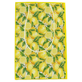 Mediterranean Zest: Watercolor Lemon & Blossom Mittlere Geschenktüte