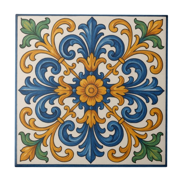 Mediterraner Blumenstil Fliese (Vorderseite)