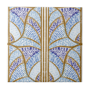 Mediterranes Blau. & Gold Mosaik Muster Fliese