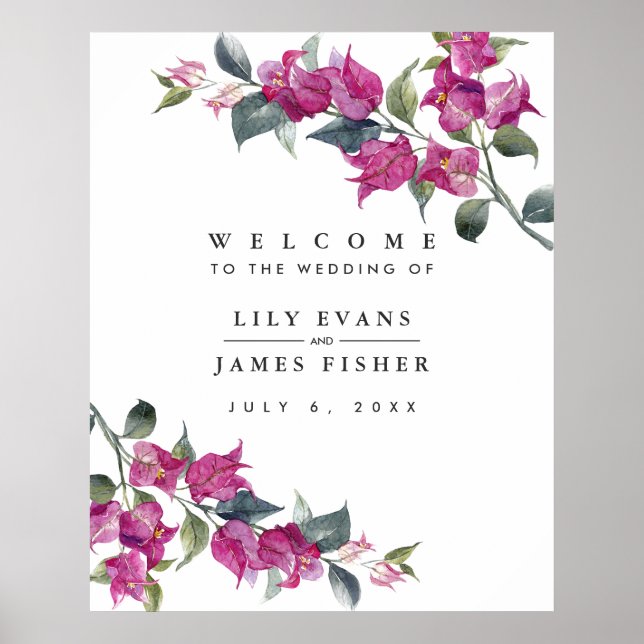 Mediterranes Bougainvillea Wedding Willkommenszeic Poster (Vorne)