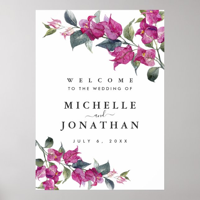 Mediterranes Bougainvillea Wedding Willkommenszeic Poster (Vorne)