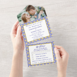 Mediterranes Fliesen Portugiesisches Foto Hochzeit All In One Einladung