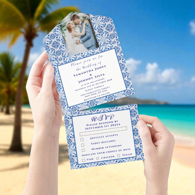 Mediterranes Fliesen Portugiesisches Foto Hochzeit All In One Einladung (Von Creator hochgeladen)