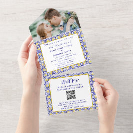 Mediterranes Fliesen Portugiesisches Foto Hochzeit All In One Einladung