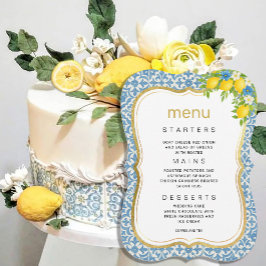 Mediterranes Lemon & Blue Tile Hochzeitmenü Einladung
