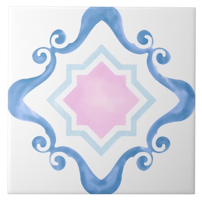Mediterranes Star Pink und Blues Keramik Tile Fliese (Vorderseite)