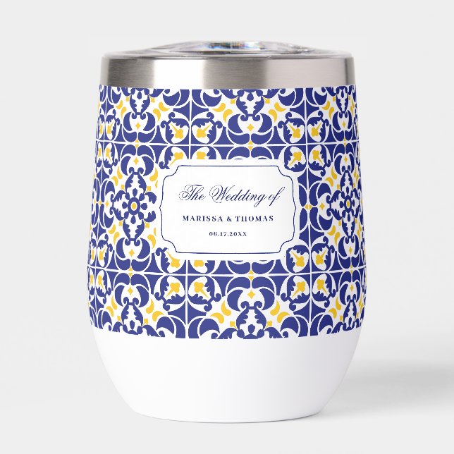 Mediterranes Tiles Blue & Yellow Wedding-Geschenk (Vorderseite)