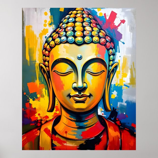 Meditieren Buddha Farbenfrohe Abstrakte Kunstmaler Poster (Vorne)