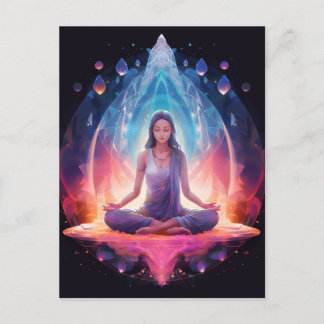 Meditieren des Yoga Girl, Kristalle Lebendige Farb Postkarte