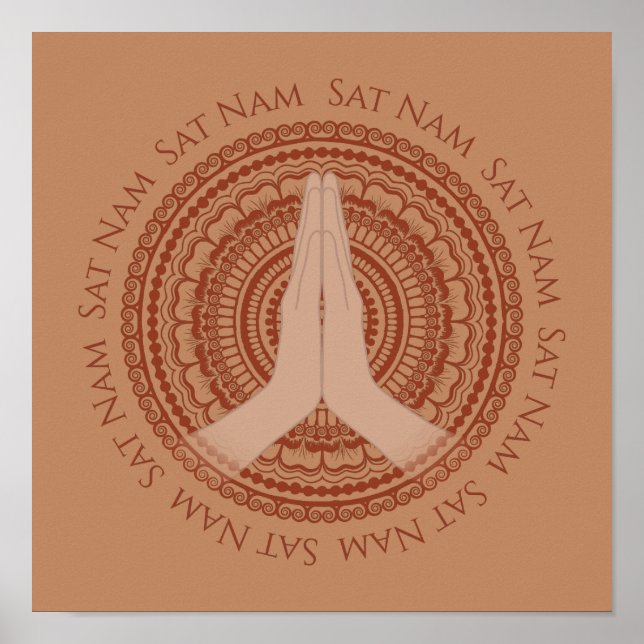 Meditieren Hände Sat Nam Mandala Rose Beige Print Poster (Vorne)
