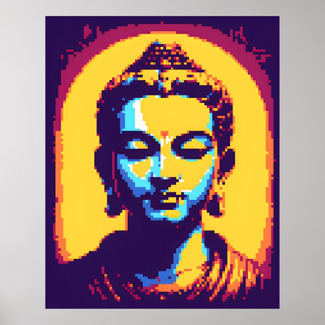 Meditieren von Buddha farbenfroher Pixelkunst Poster (Vorne)