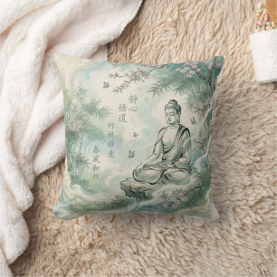 Meditierender Buddha-Bambus-Tusche-Kunst Kissen
