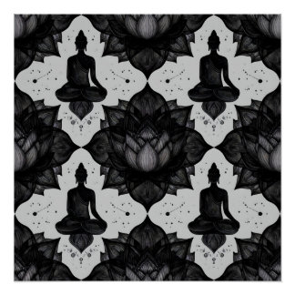 Meditierender Buddha Schwarz Lotus Zen Muster Post Poster