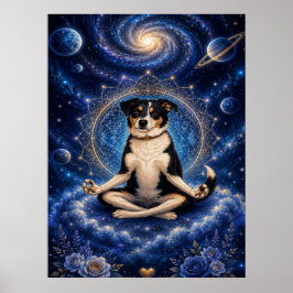 Meditierender Dreifarbenhund Kosmisches Zen Yoga M Poster