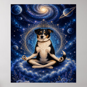 Meditierender Dreifarbenhund Kosmisches Zen Yoga M Poster