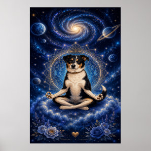 Meditierender Dreifarbenhund Kosmisches Zen Yoga M Poster